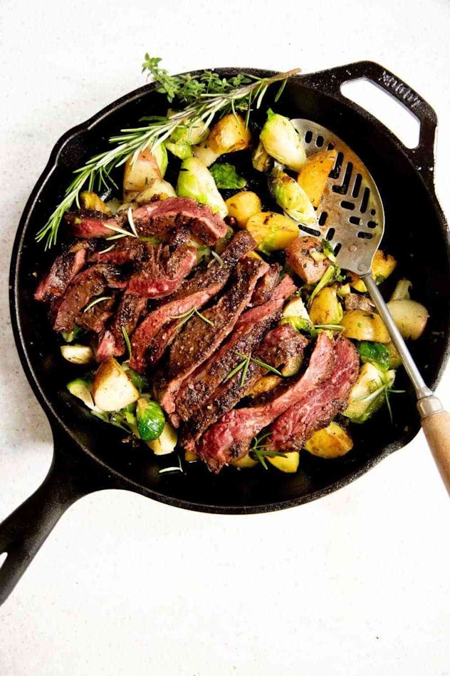A One-Skillet Coffee-Rubbed Steak and Potatoes Dinner is an easy one-pot meal without pasta to make....