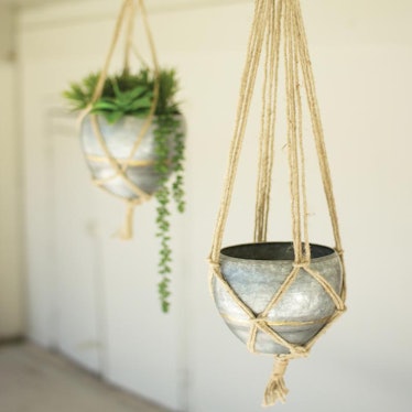 Jungalow Set of 2 Hanging Galvanized Planters With Jute Rope