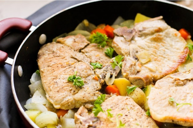 One pot pork chops and vegetables from Family Fresh Meals is a one-pot meal to make without pasta. 
