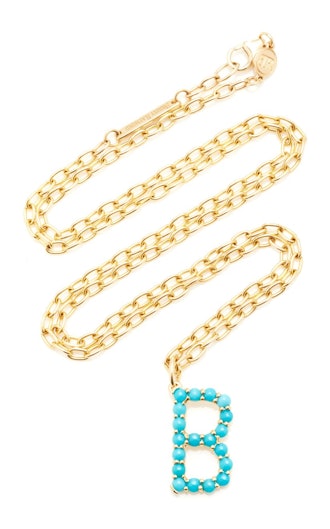 18K Yellow Gold And Turquoise Cabochon Confetti Letter Pendant