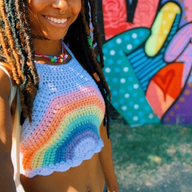 @ofkymil Pastel Rainbow Crochet Halter Crop Top