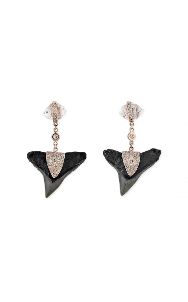 Pave Herkimer V Cap Black Shark Tooth Stud Earrings