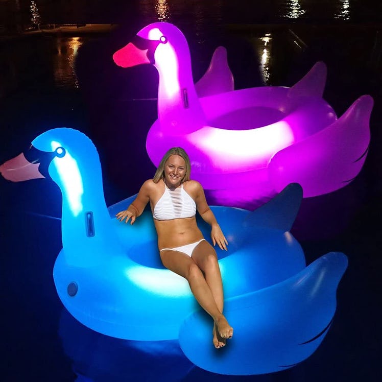 Swimline Giant LED Light-Up Swan Swimming Pool Float, 2-Pack