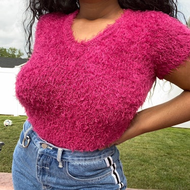 @cosmicwavevintage Hot Pink Fuzzy Top