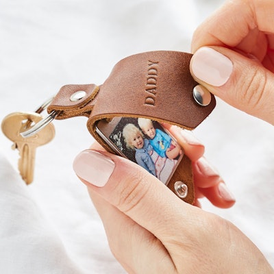 Personalised Photo Keyring in Leather Case + Initials - Create Gift Love