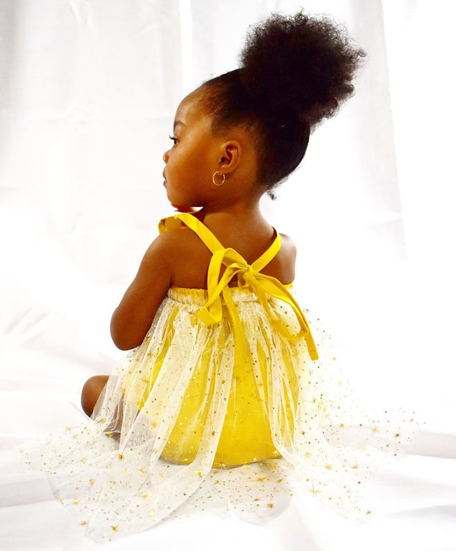 Mustard Romper with Gold Star Tulle Train