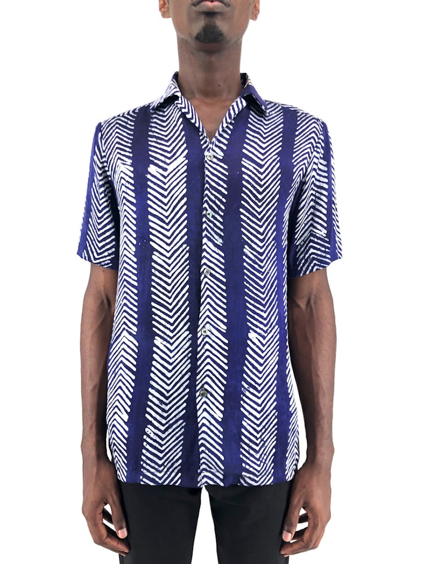 SILK SATIN ADIRE 'FISH BONE' SHIRT