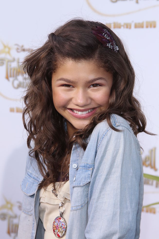 14-year-old Zendaya on the red carpet wearing a denim jacket 