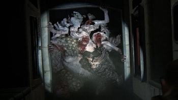 The Rat King from Last of Us 2 emerging from a door