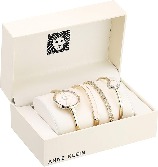 Anne Klein Women's Bangle Watch And Crystal Bracelet Set