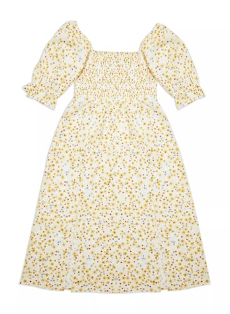 Ivory Puff Sleeve Shirred Floral Print Dress