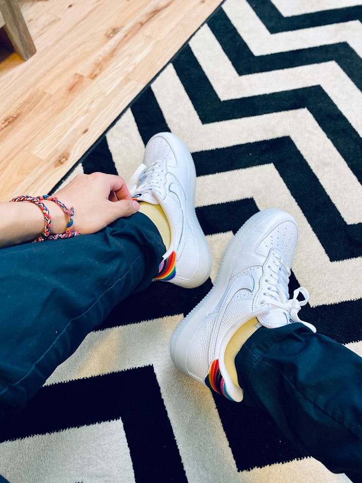 Wearing Nike's Pride-themed Air Force 1: Super gay, super good