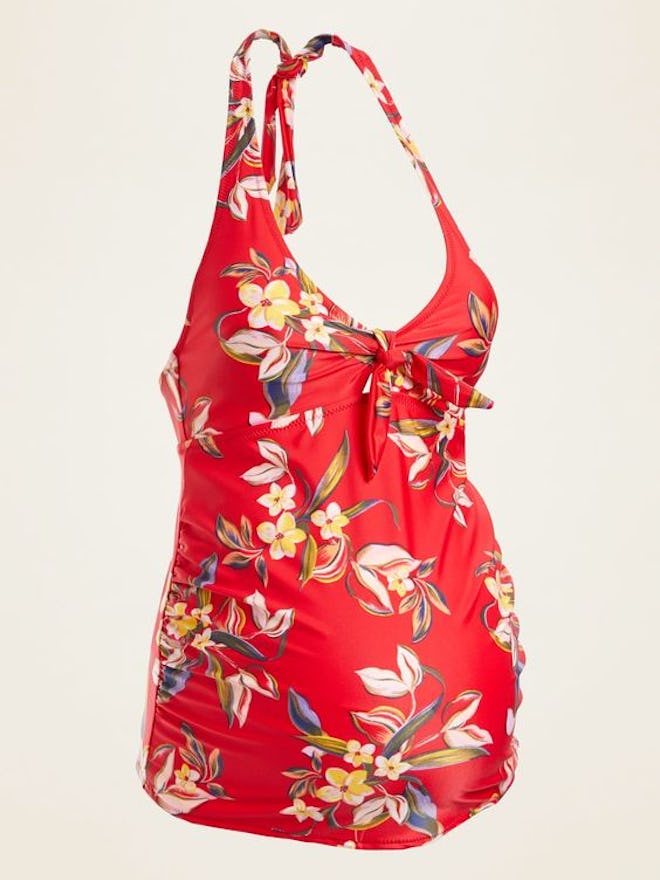 Maternity Floral-Print Halter Tankini Swim Top 