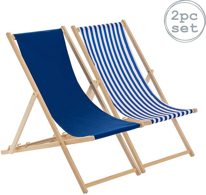  Harbour Housewares Traditional Adjustable Beach Garden Deck Chairs 2 piece set