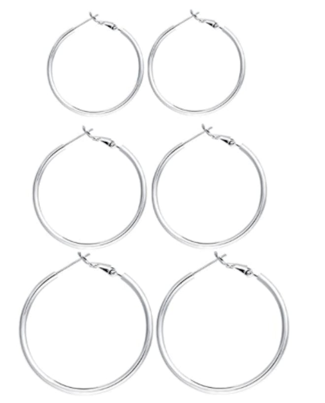 RoseJeopal Sterling Silver Hoop Earrings (3 Pairs) 