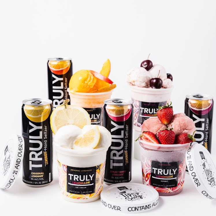 Truly Hard Seltzer and Tipsy Scoop's seltzer-infused ice cream comes in four different, fruity flavo...
