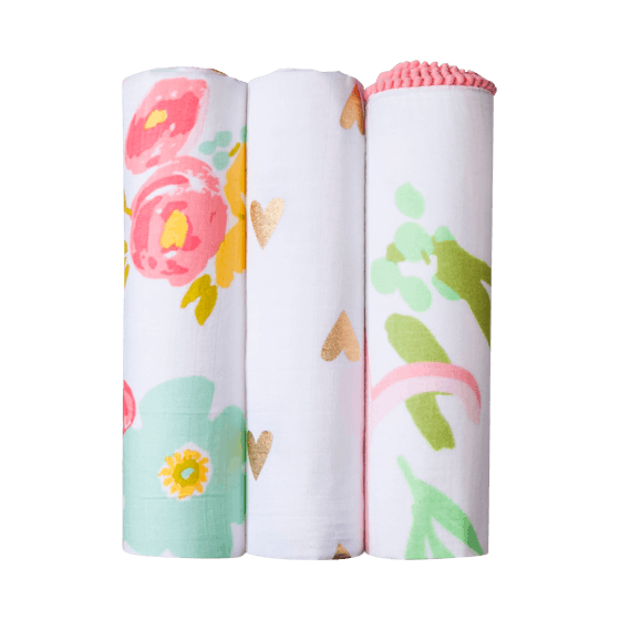 Muslin Swaddle Blankets Floral 3pk - Cloud Island; Pink