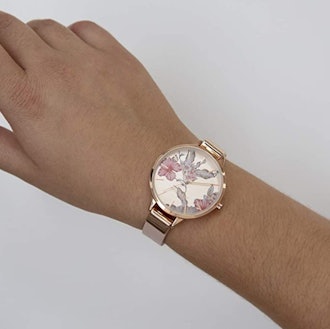 NINE WEST Gold-Tone and Blush Pink Strap Watch