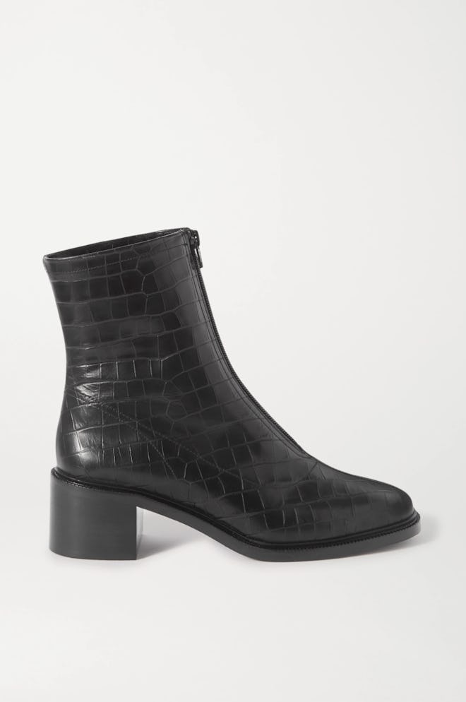 Bruna Croc-Effect Leather Ankle Boots