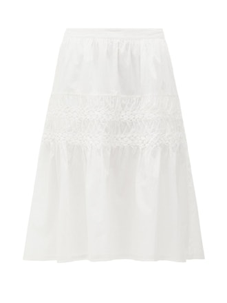 Castell Smocked Cotton-Lawn Skirt