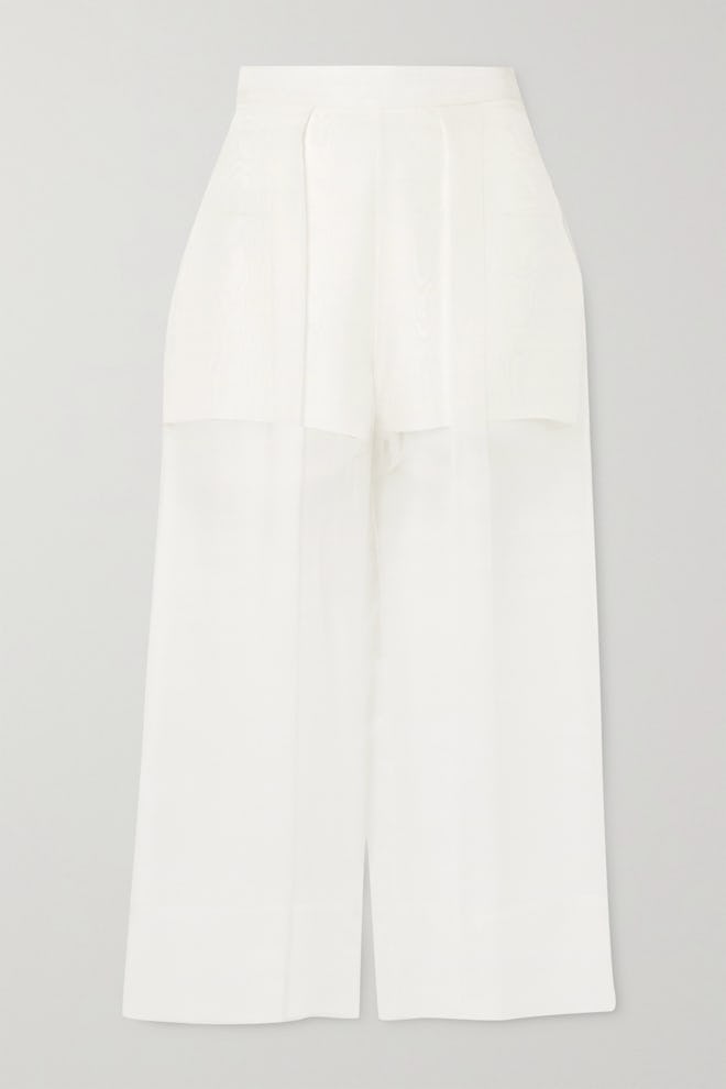 Cropped Silk-Organza and Crepe Wide-Leg Pants 