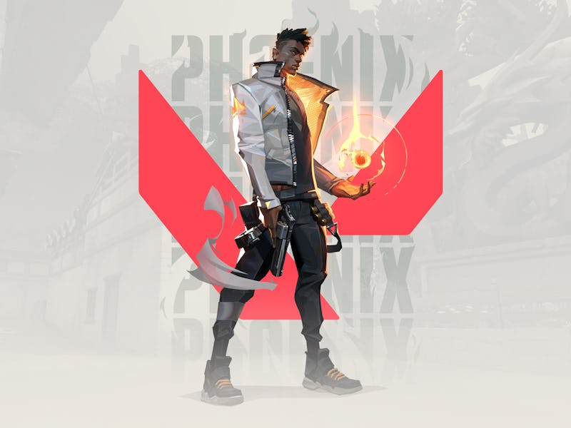 Phoenix from Valorant in competitive mode, standing and looking into the distance