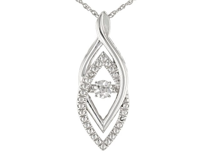 White Diamond Accent Rhodium Over Sterling Silver Dancing Diamond Pendant Necklace