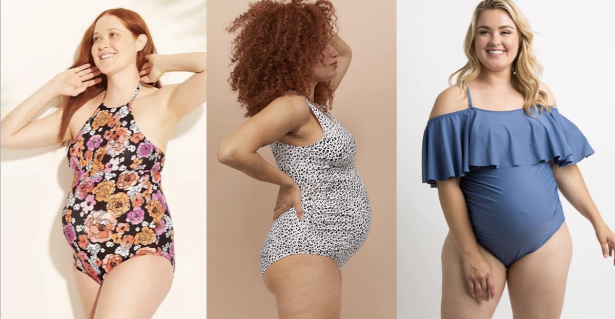 Blue Striped One-Piece Maternity Swimsuit– PinkBlush