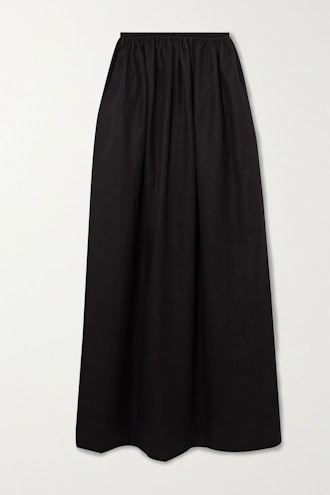 Pleated Linen And Cotton Blend Maxi Skirt