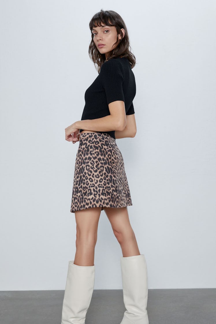 Faux Suede Print Skirt