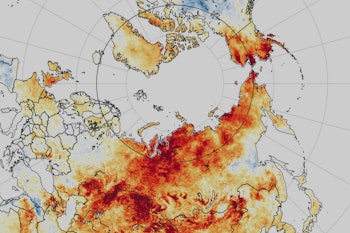 Temperature anomalies from March 19 to June 20 2020. Red colors depict areas that were hotter than a...