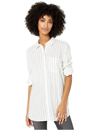 Goodthreads Lightweight Poplin Long-Sleeve Button-Front Tunic Shirt 