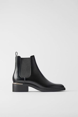 Zara Low Heeled Ankle Boots with Trim at Heel