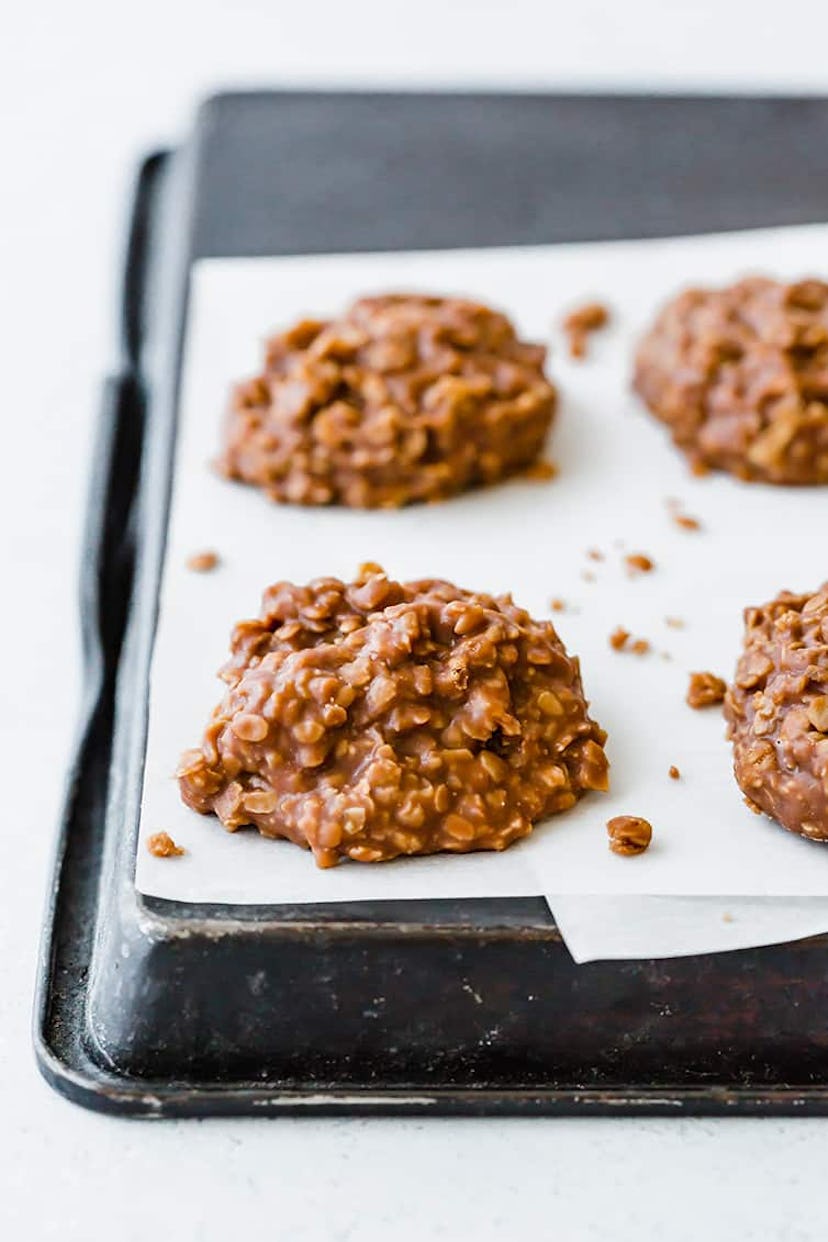Beautiful little pillows of chocolate and peanut butter oat drop cookies.