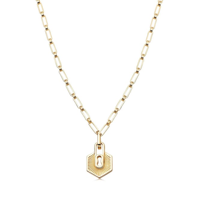 Gold textured padlock chain necklace