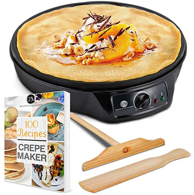 G&M Kitchen Essentials 12-Inch Crepe Maker with Batter Spreader, Wooden Spatula & Cookbook