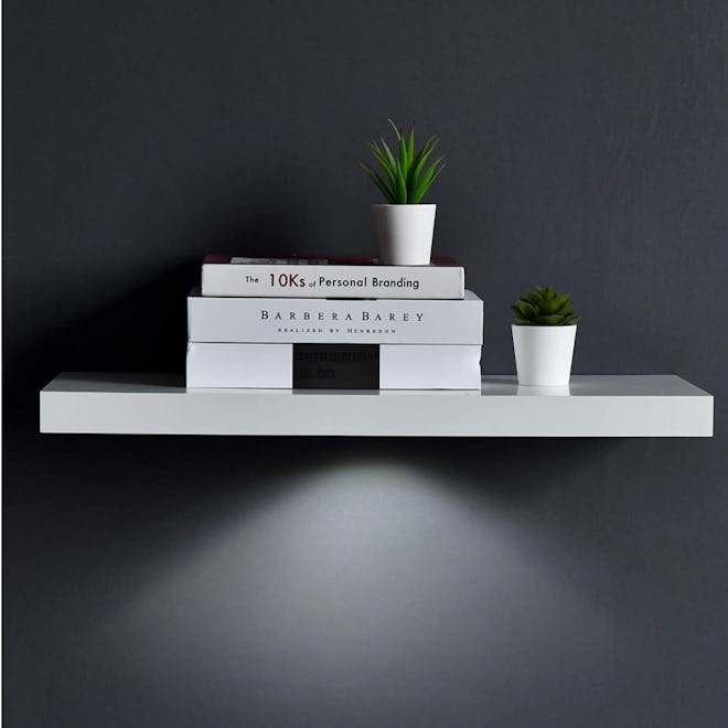 WELLAND White Floating Shelf With Touch-Sensing LED Light