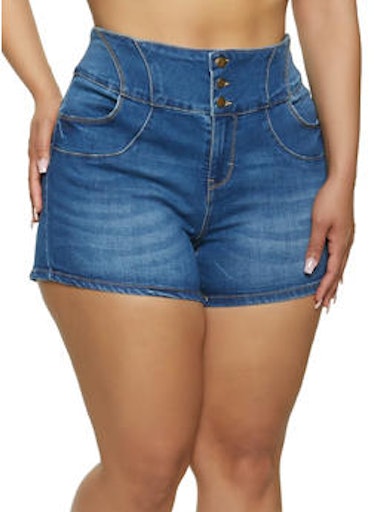WAX Plus Size 3 Button Push Up Jean Shorts