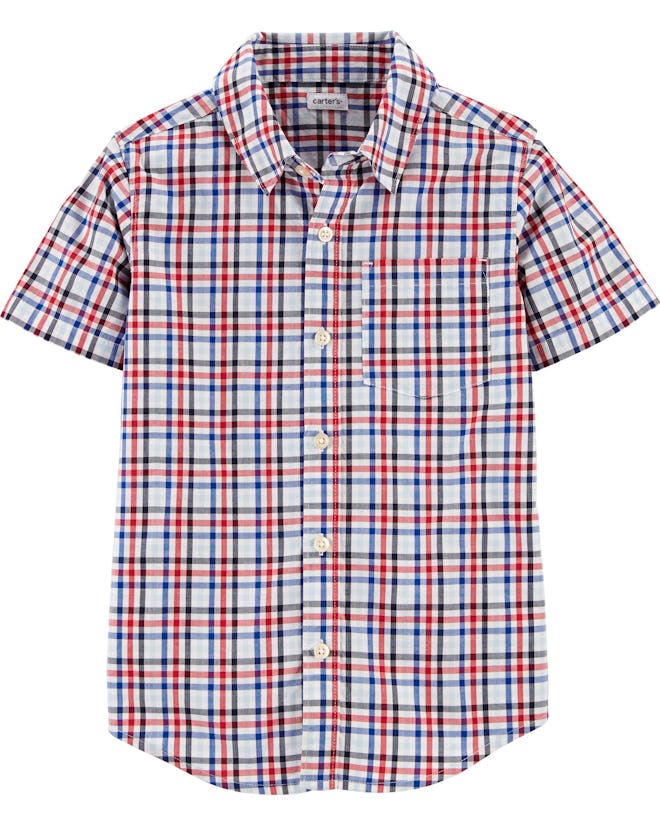 Plaid Poplin Button-Front Shirt