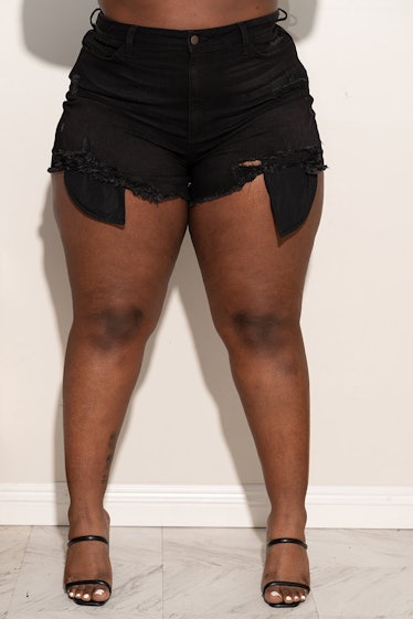 Boutique 115 Plus Size "Baddie" Ripped Jean Booty Shorts