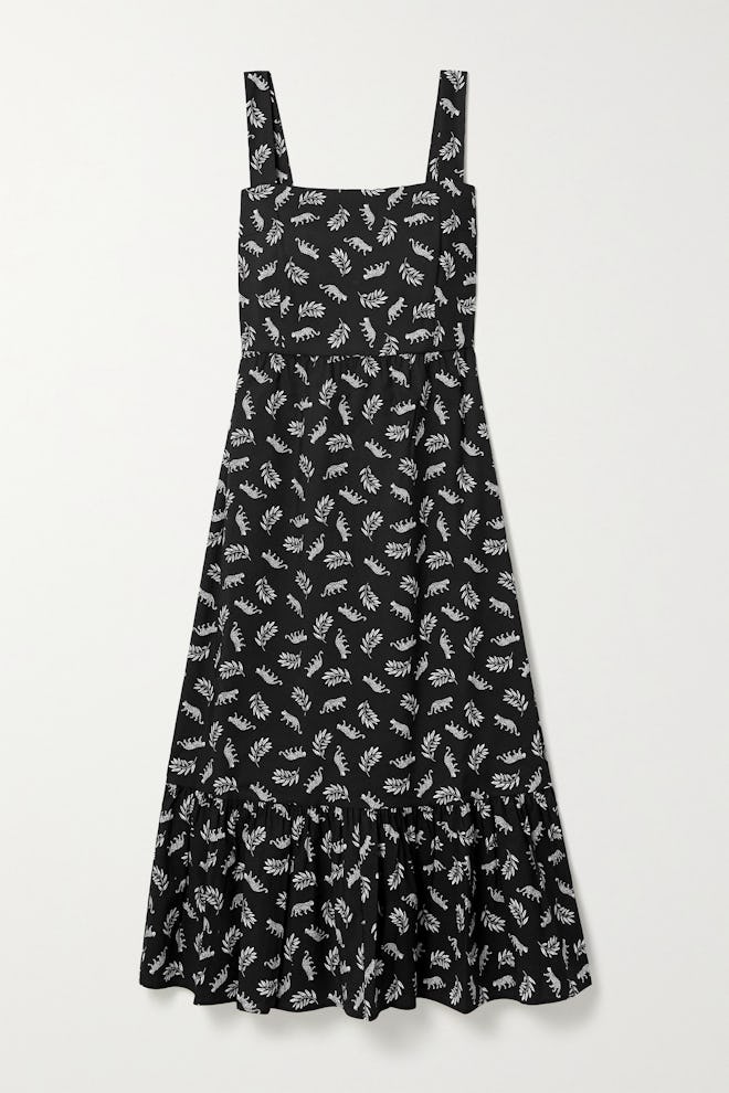 HVN Olympia Tiered Printed Cotton-Poplin Midi Dress
