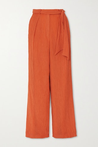 Thomazia Plissé Cotton And Silk-Blend Wide-Leg Pants