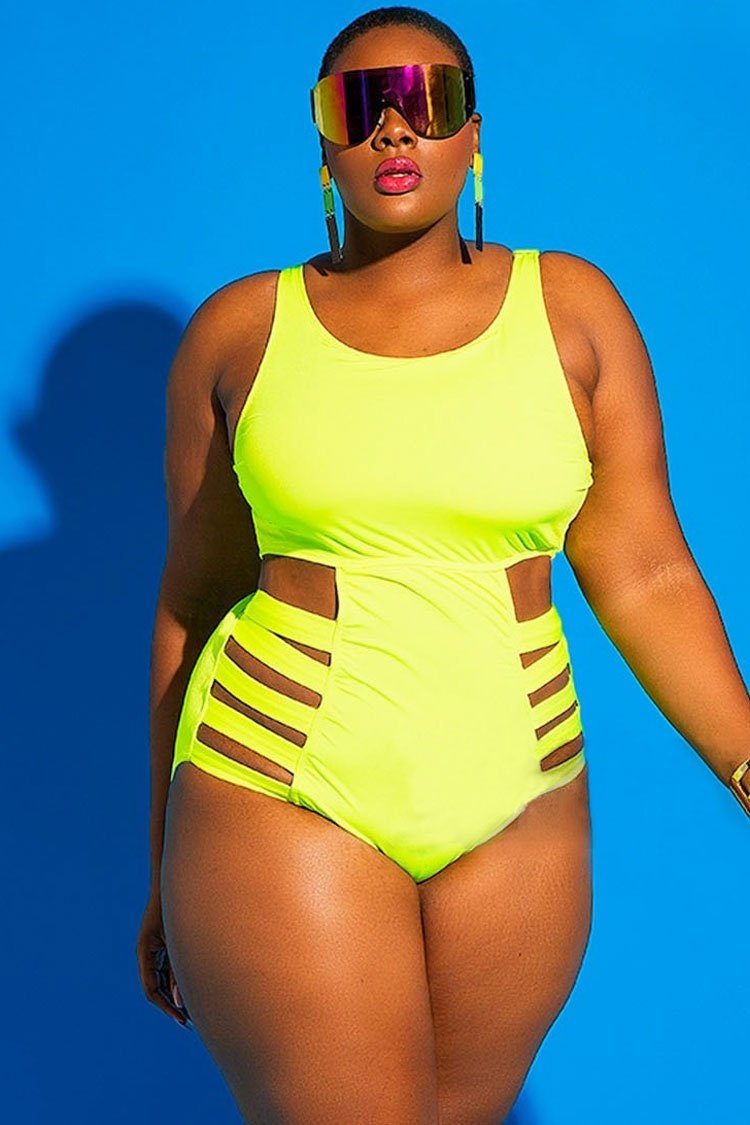 neon green plus size bathing suit