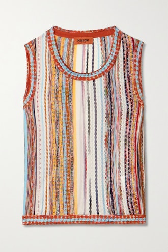Striped Crochet-Knit Cotton-Blend Tank