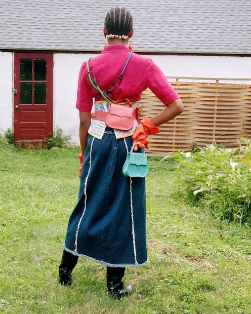 Model wearing EDAS bags.