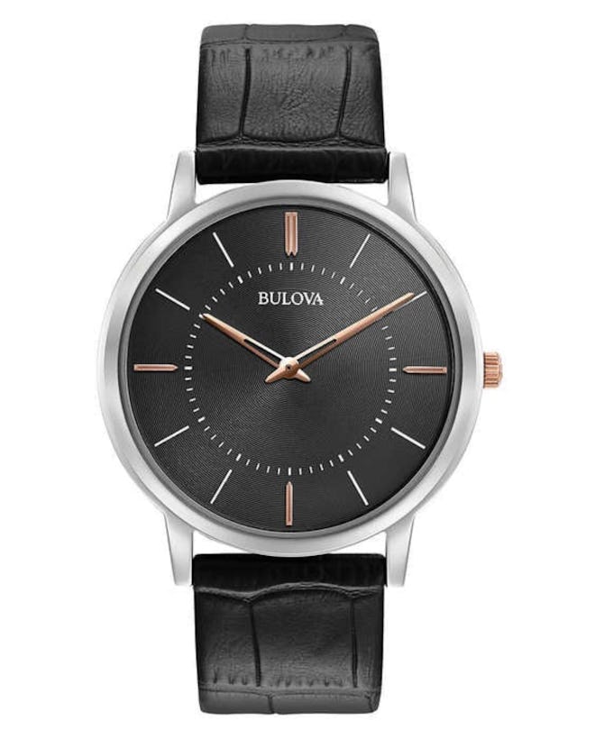 Bulova Black Dial and Leather Strap Men's Watch