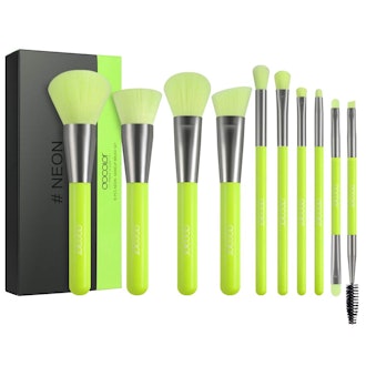 Docolor 10 Piece Neon Green Makeup Brush Set 