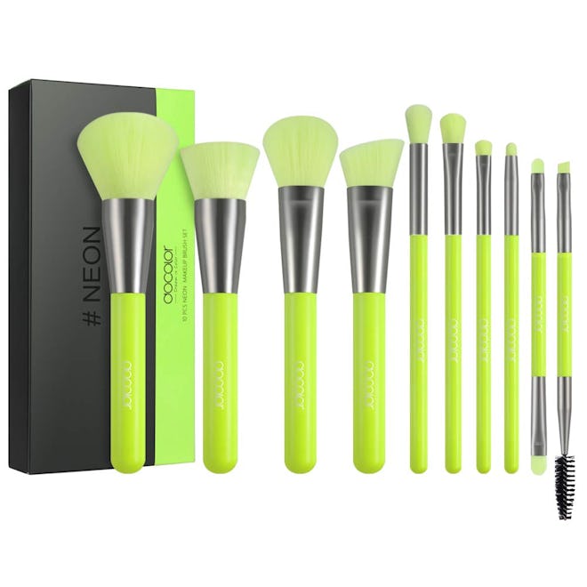 Docolor 10 Piece Neon Green Makeup Brush Set 