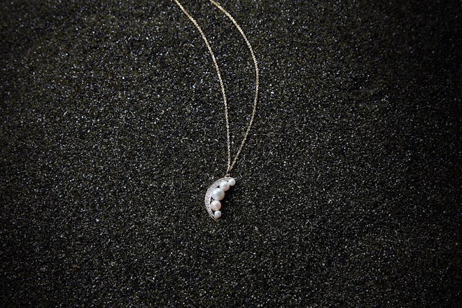 14kt Gold Pearl Crescent Moon Necklace