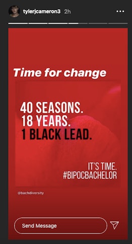 Tyler Cameron supports The Bachelor Diversity Campaign on Instagram.